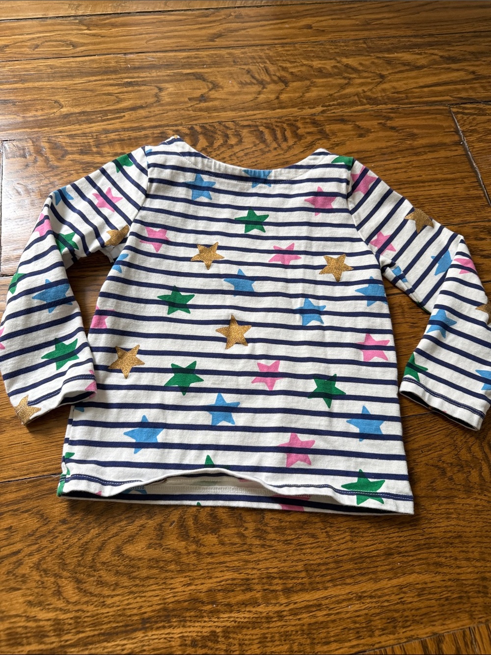 Girls' Mini Boden White Striped Long-Sleeve Top with Multicolor Stars